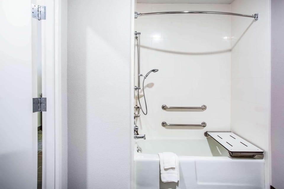 Combined shower/tub, free toiletries, hair dryer, towels