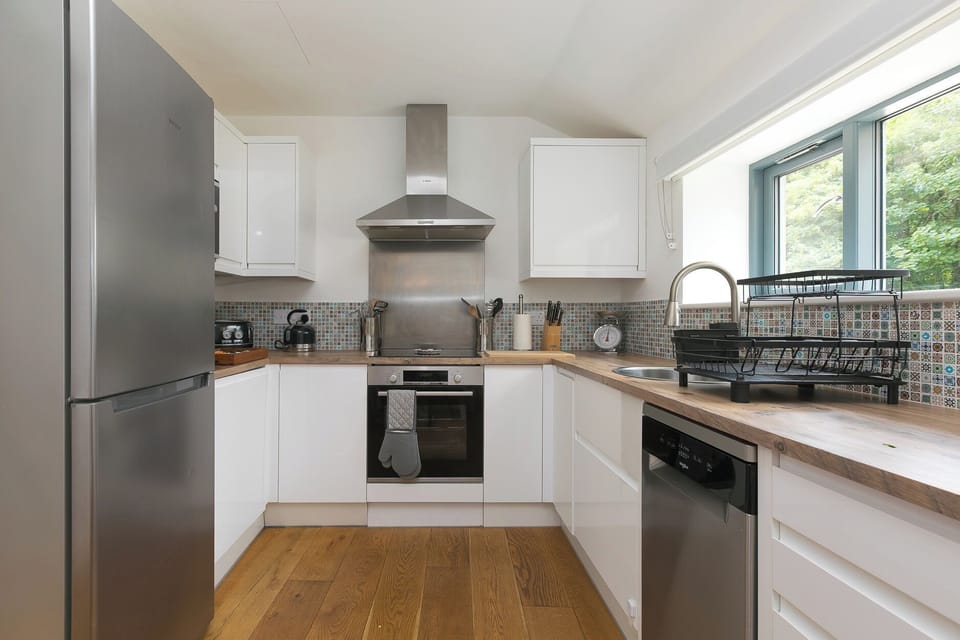Fridge, dishwasher, electric kettle, toaster