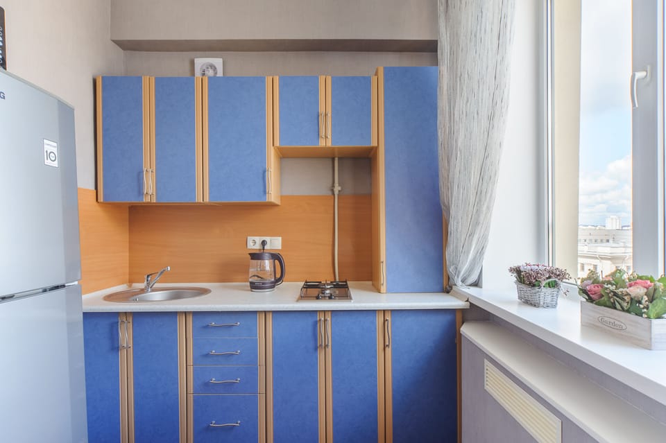Classic Apartment | Private kitchen | Full-size fridge, microwave, oven, stovetop
