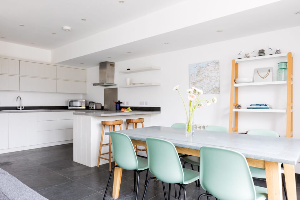 Fridge, dishwasher, electric kettle, toaster