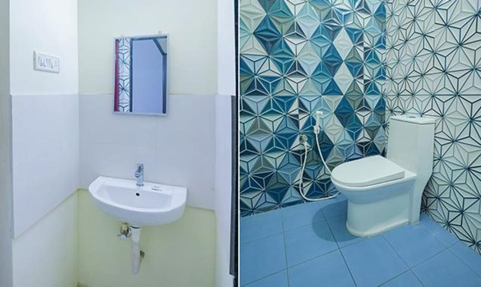Shower, rainfall showerhead, free toiletries, towels