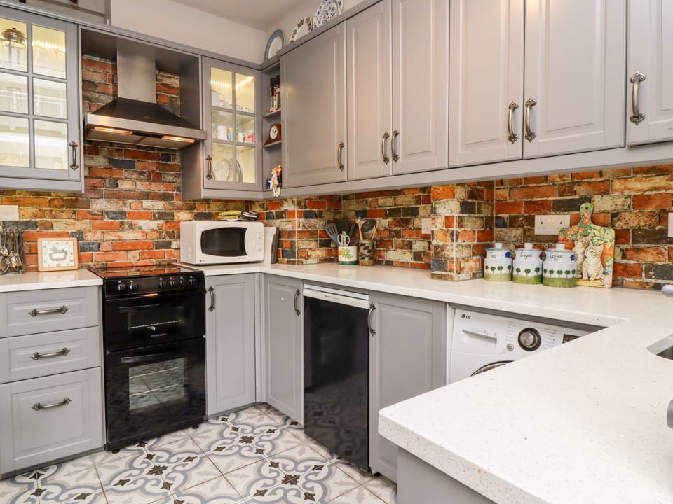 Fridge, dishwasher, electric kettle, toaster