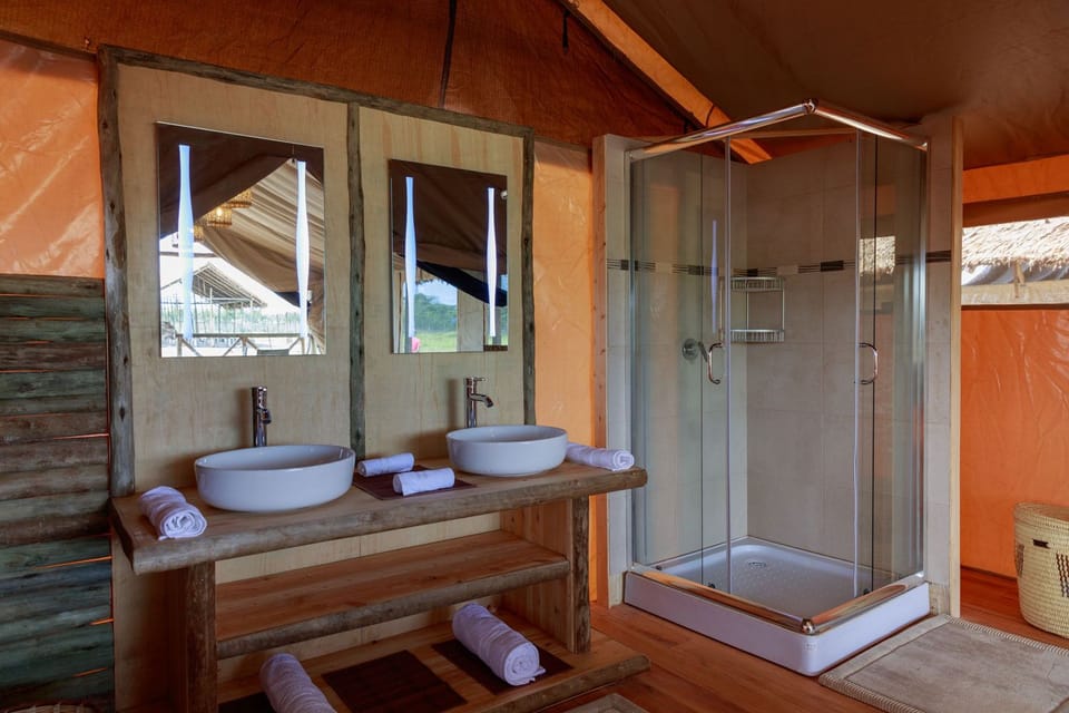 Shower, free toiletries, hair dryer, bathrobes