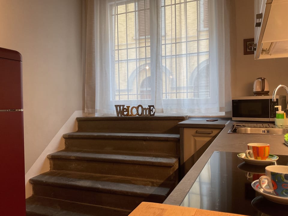 Full-size fridge, dishwasher, coffee grinder