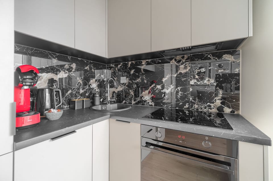 Fridge, stovetop, dishwasher, electric kettle