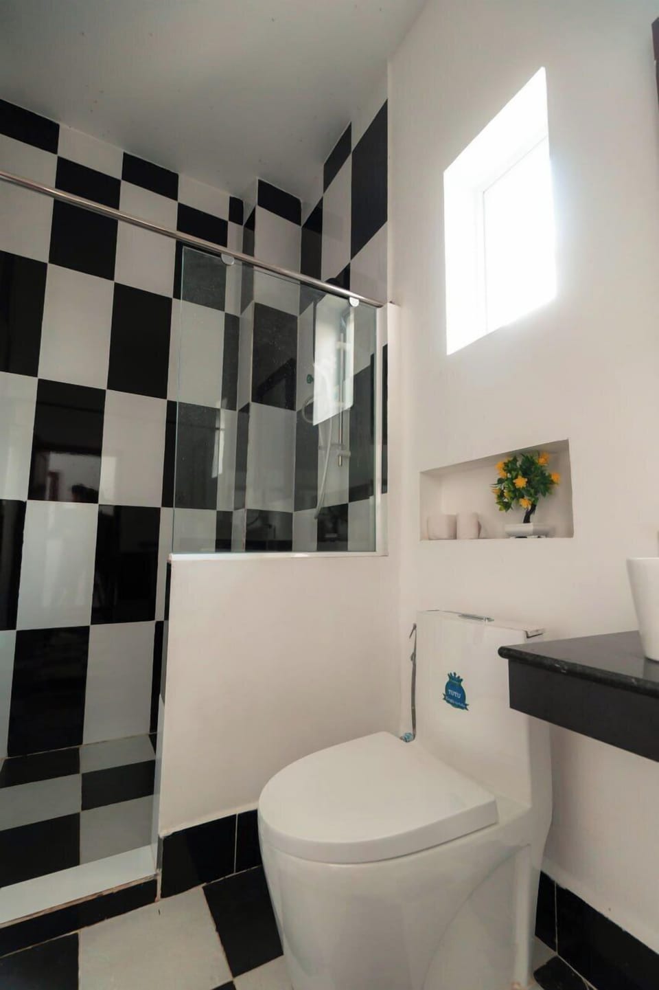 Shower, hydromassage showerhead, hair dryer, slippers