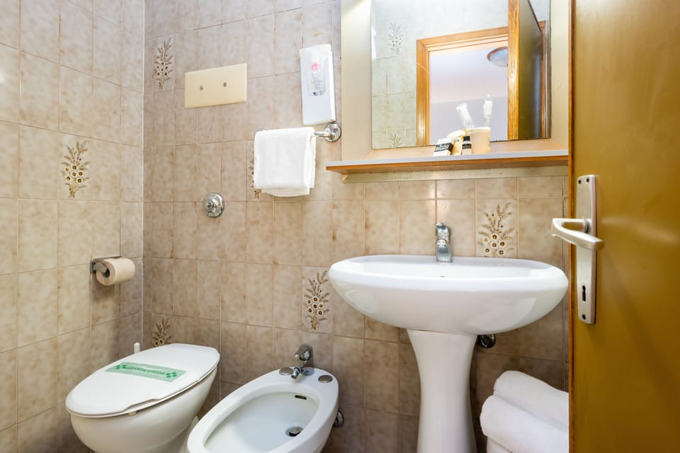 Shower, rainfall showerhead, free toiletries, hair dryer