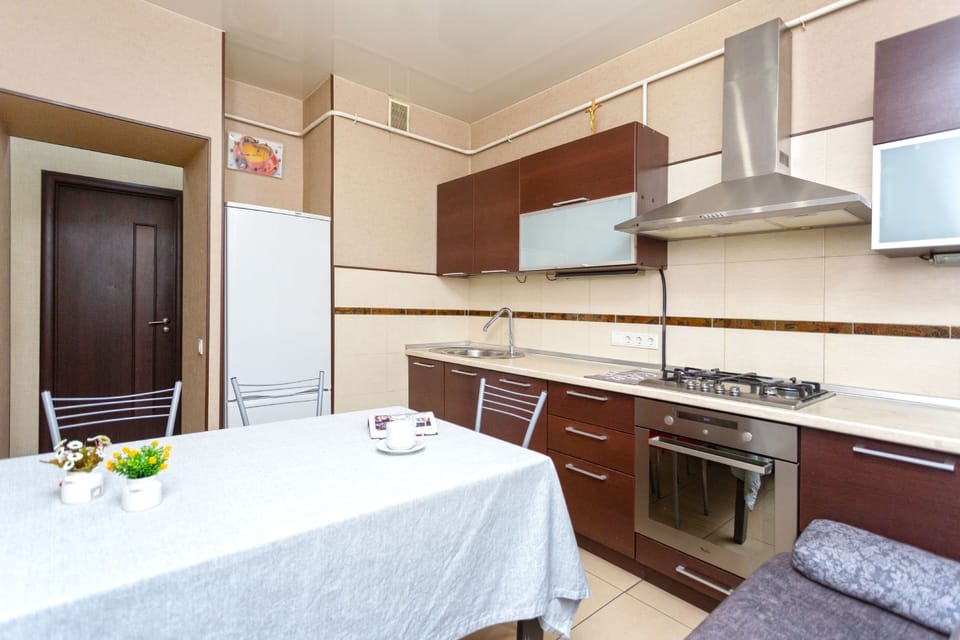 Apartment | Private kitchen | Full-size fridge, microwave, oven, stovetop