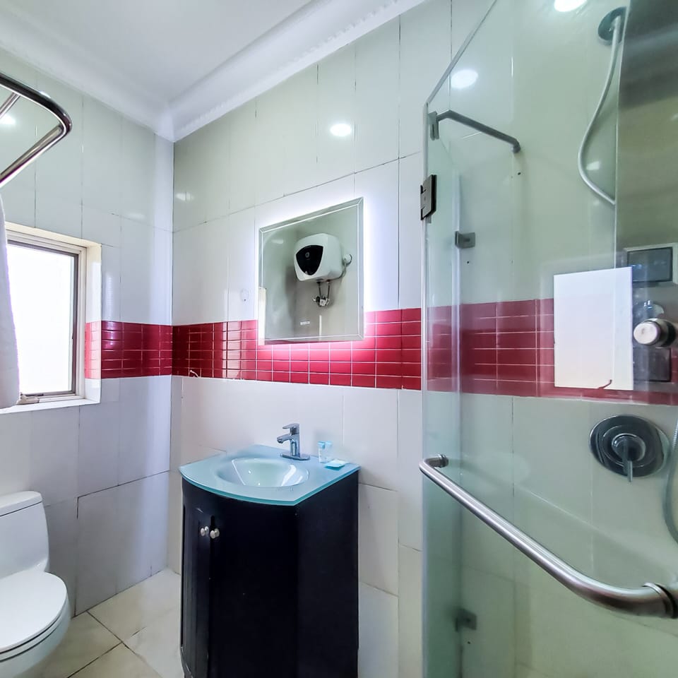 Shower, slippers, towels