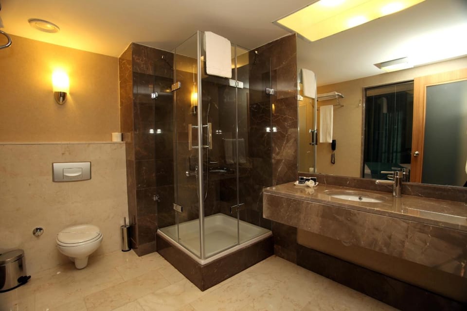 Shower, free toiletries, hair dryer, slippers