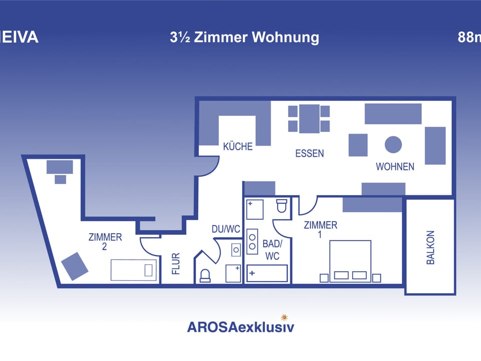 Neiva 3-Zimmer Ferienwohnung mit Südbalkon, 88 m2 Apartment in Arosa