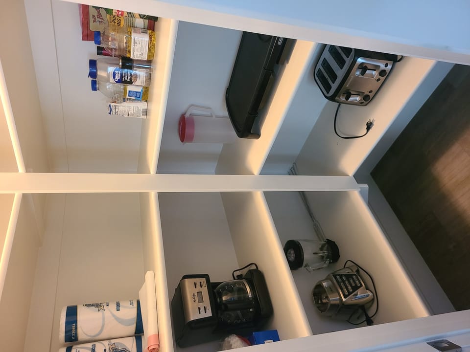 Located inside the pantry are the appliances available for you to use during your stay.