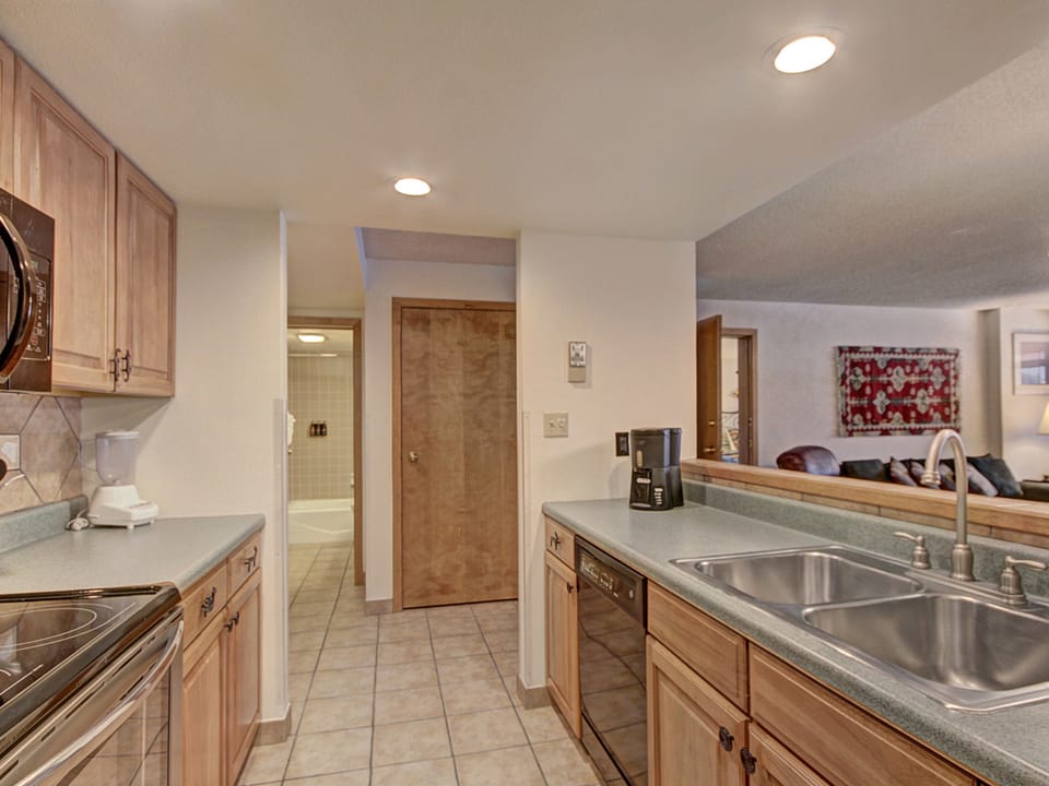 Kitchen area opening up to the living room