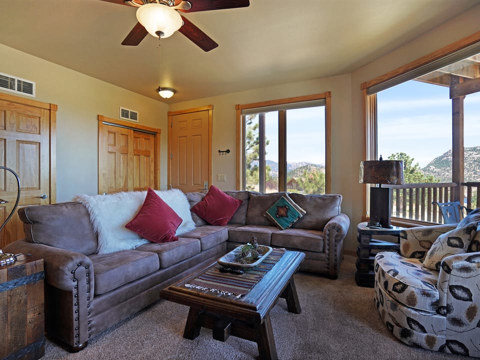 Bighorn Mountain 19B - Comfortable living room with L shapes queen sleeper sofa, comfy chair and beautiful views out every window.