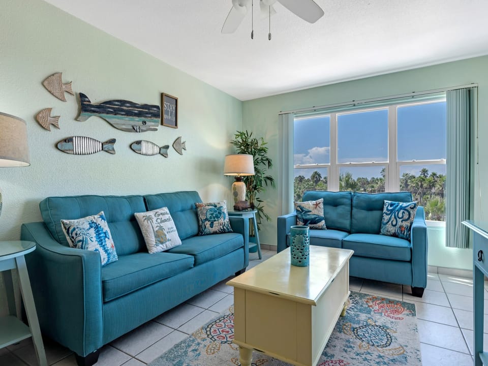 Living room with a queen-sized sofa sleeper.
