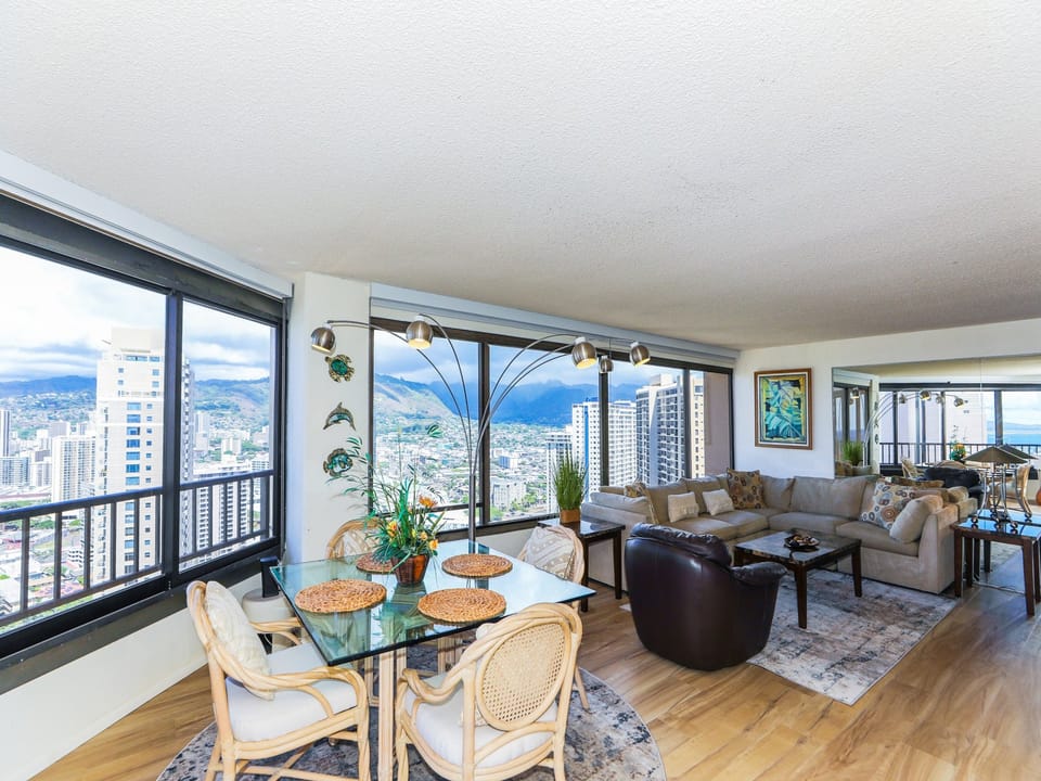 Roller shades at each window to control light