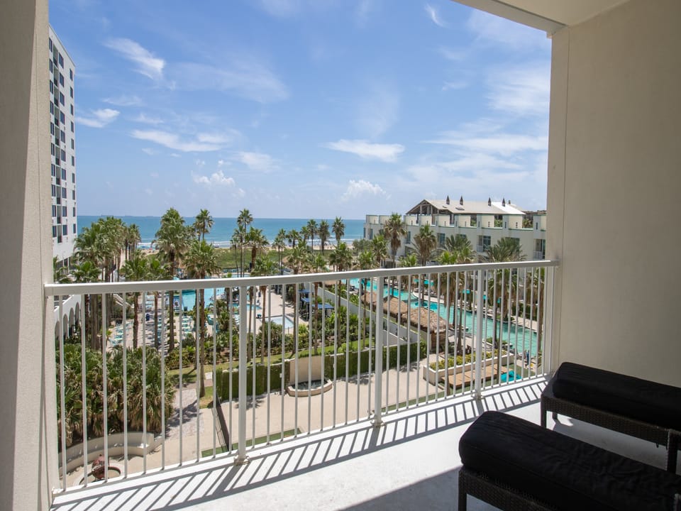 Your balcony overlooks the beautiful South Padre Island Beach and gorgeous Sapphire Resort grounds.