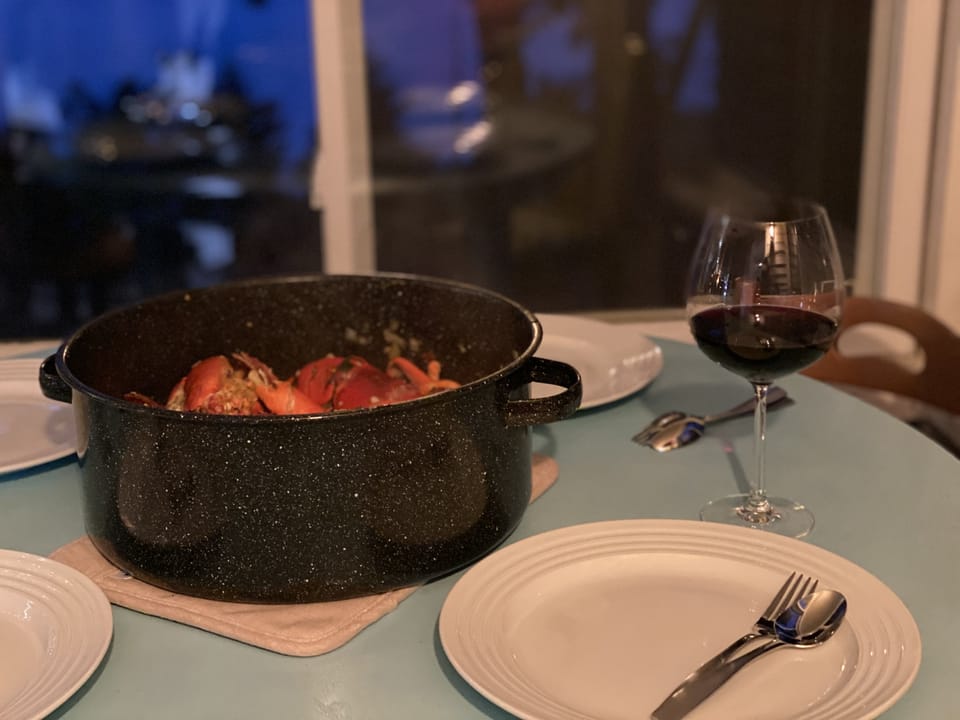 Local Lobster paired with wine overlooking the water