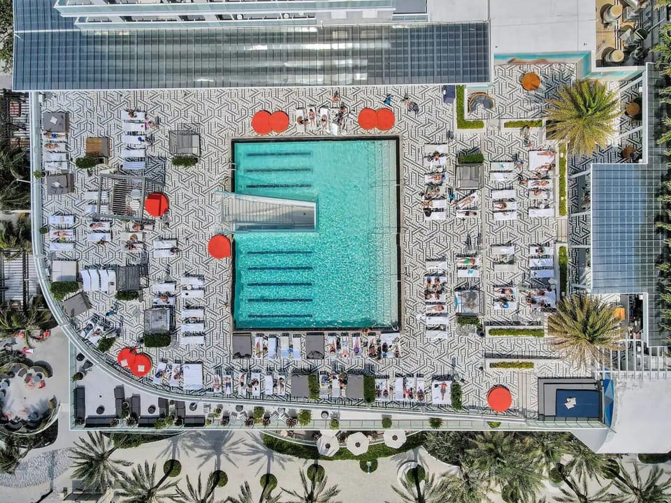 Aerial view of a geometric-patterned pool