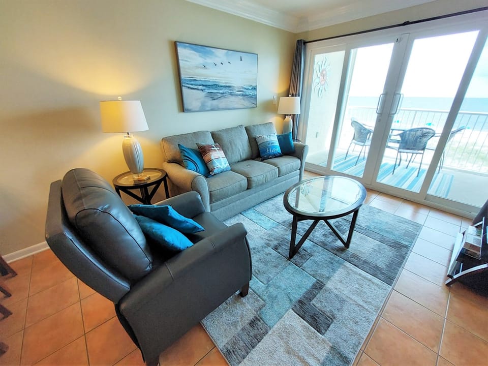 Cozy living space to relax after a busy day at the beach.