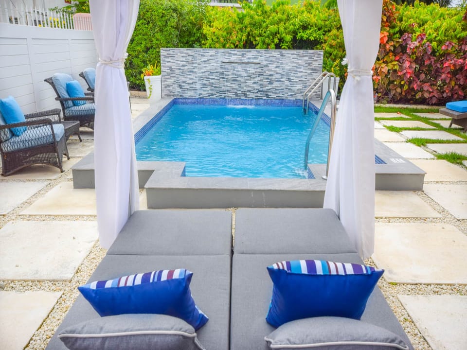 View of the pool from the daybed