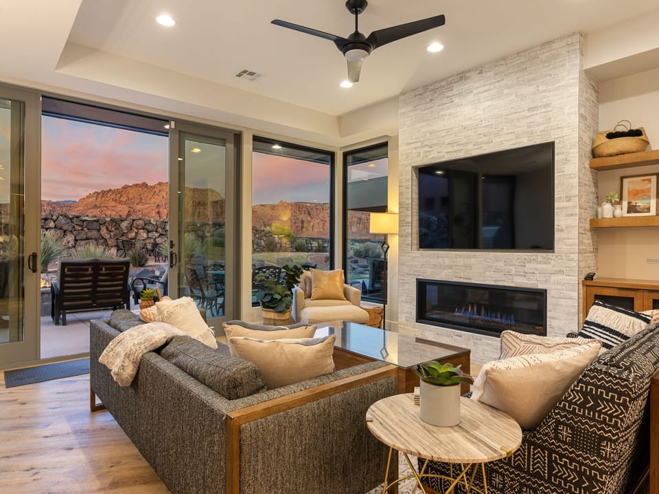 Living Room with TV and Fireplace
