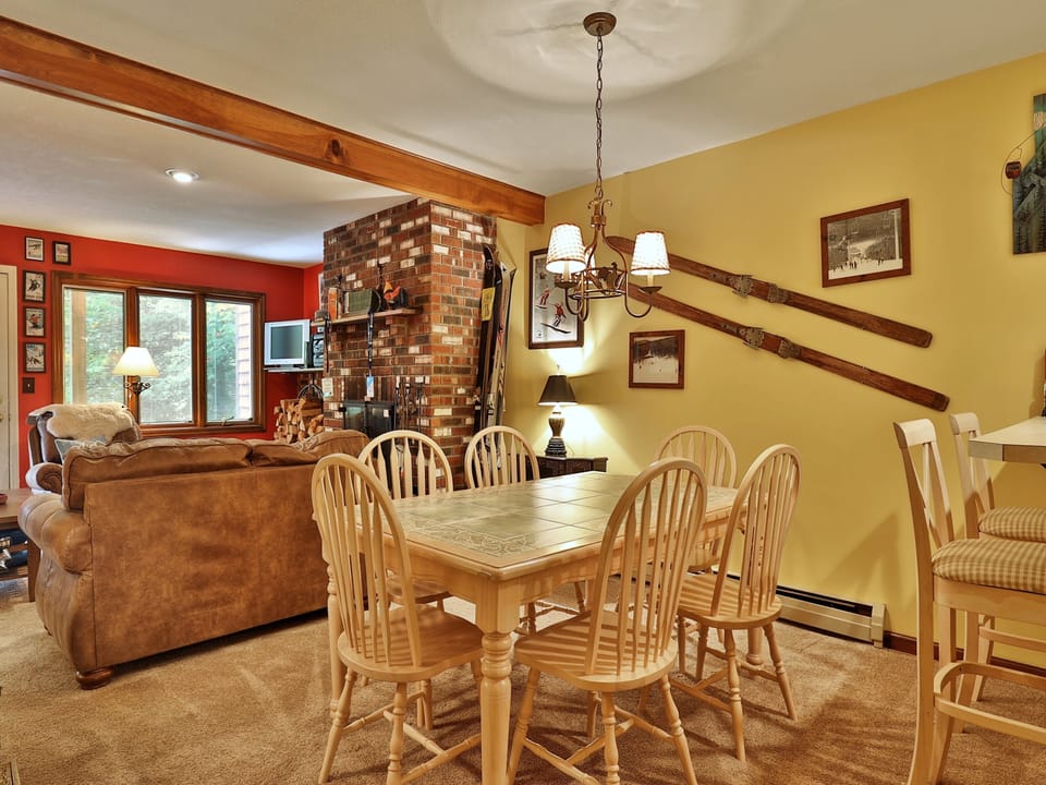 Bar seating,dining, and living room