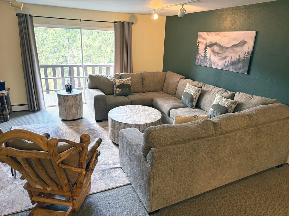Living Room with Sliders to Deck
