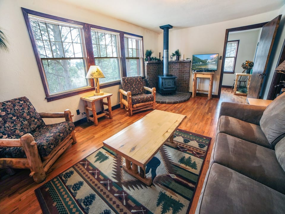 Living Room with Wood-Burning Fireplace