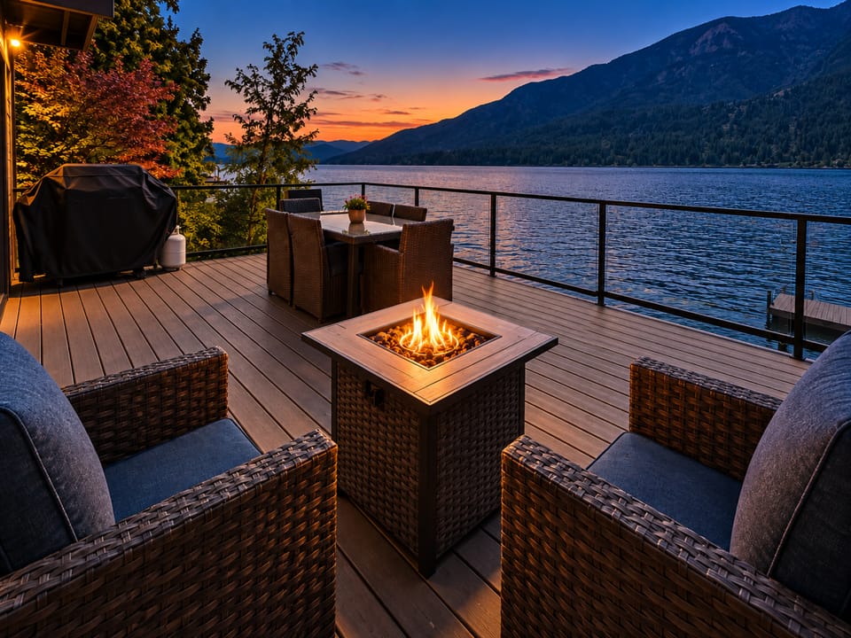Propane fire pit  Under the stars while overlooking the lake.