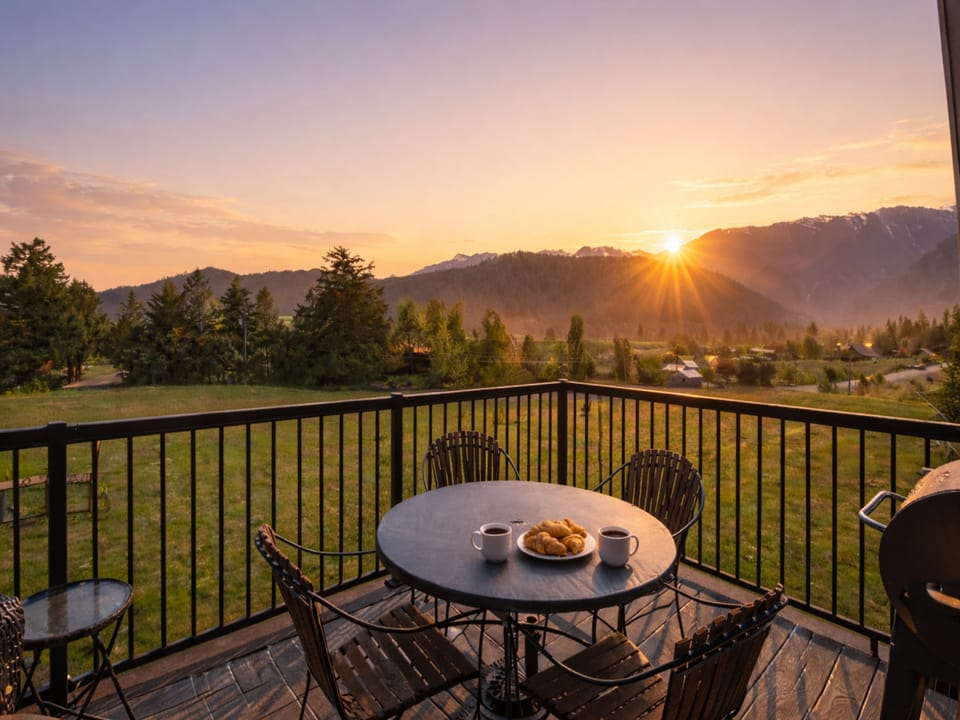 Enjoy stunning mountain views from this peaceful balcony.