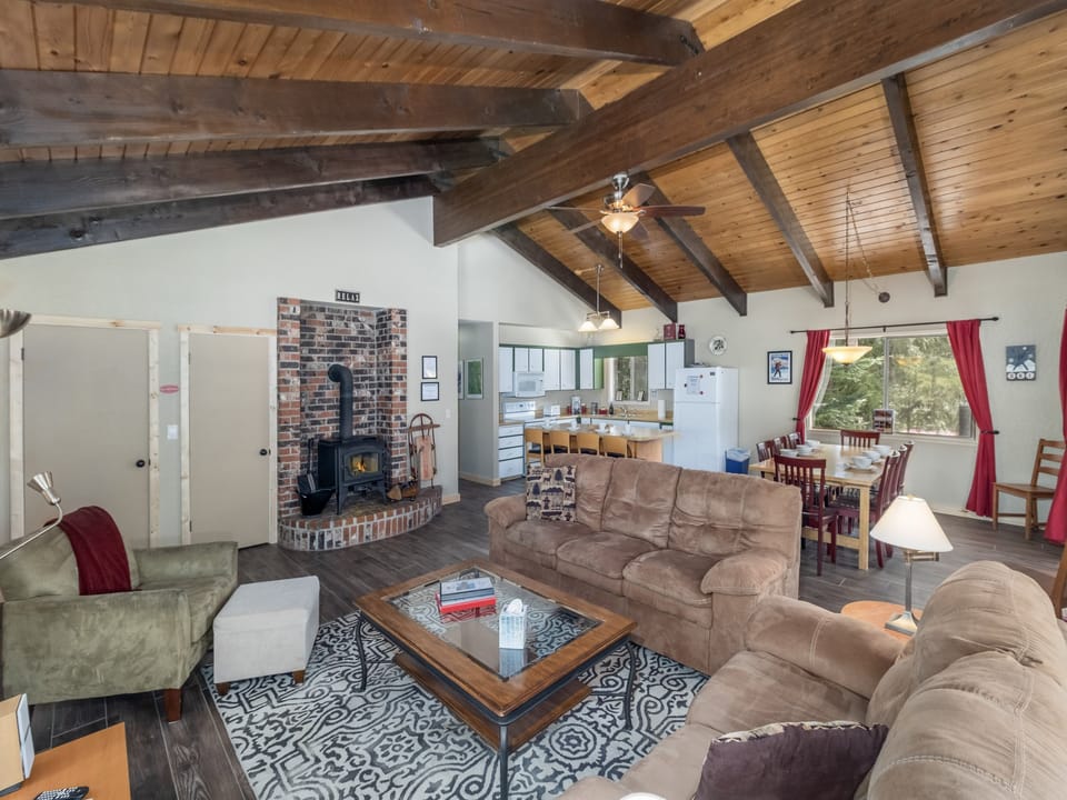 Open concept living with cozy woodstove