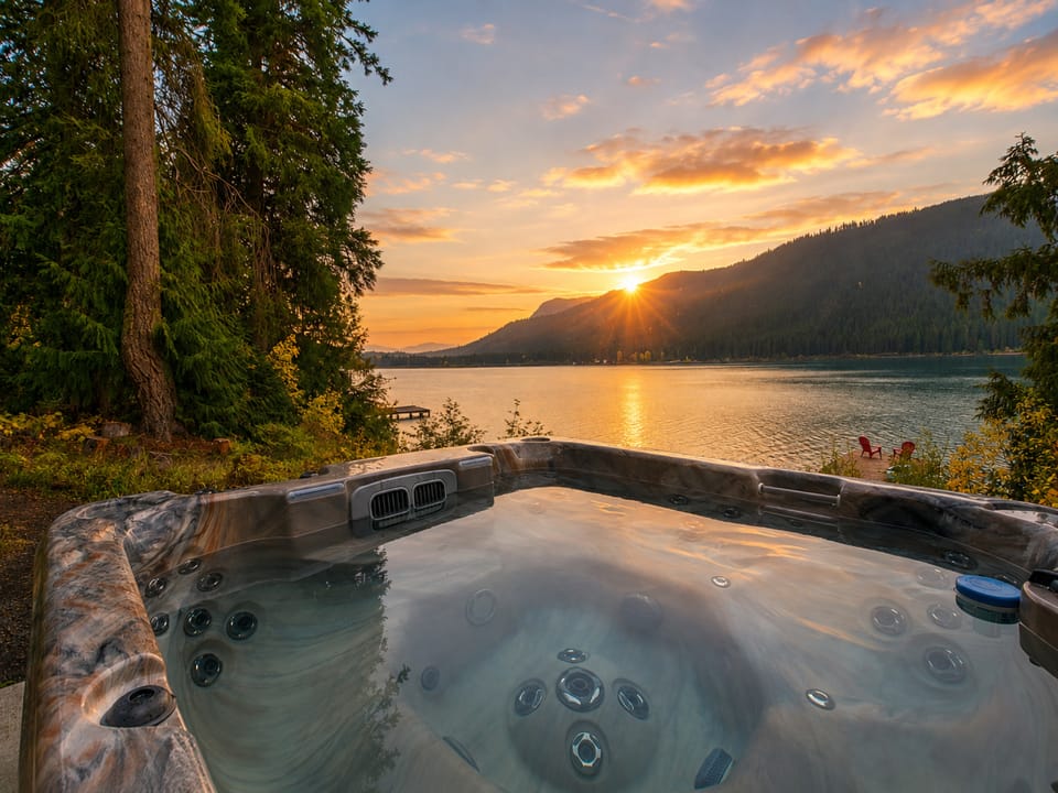Private Year Round Hot Tub under the stars with spectacular Fish Lake views.