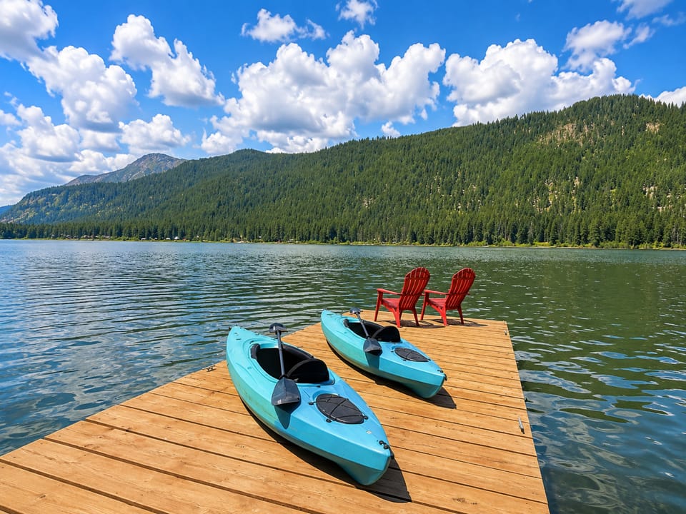 Two kayaks on site for guest use on Fish Lake.