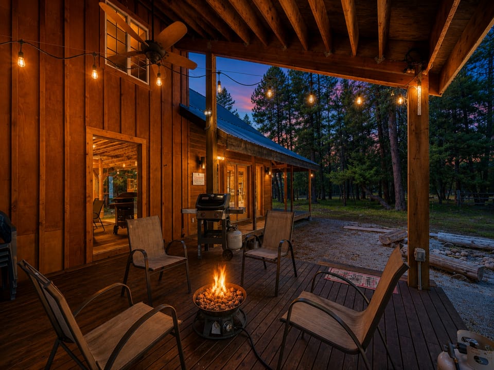 Enjoy a night on the deck with the propane fire pit and private covered hot tub.
