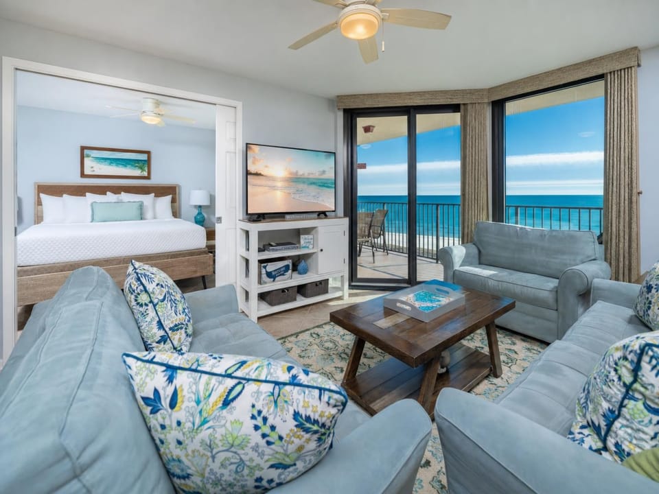 Unwind after a day at the beach on cozy seating and enjoy a good movie or stream your favorite shows