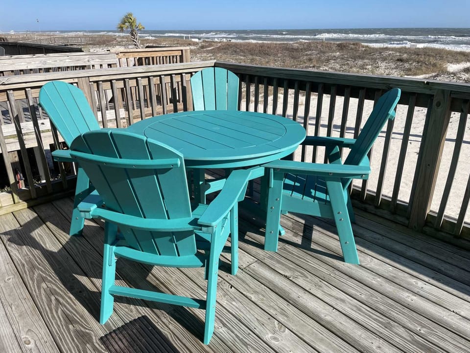 New Premium Polywood Balcony Table & Chairs.  Direct beach front views from the convenience of the spacious deck.