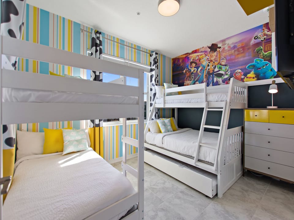 Toy Story Camp Room! Twin over a Full Bunk AND a Twin over Twin Bunk with an additional Trundle
