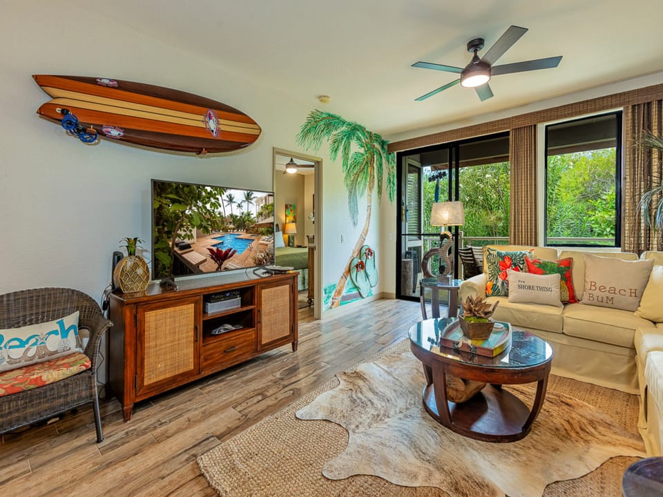 Comfortable living room with a garden view