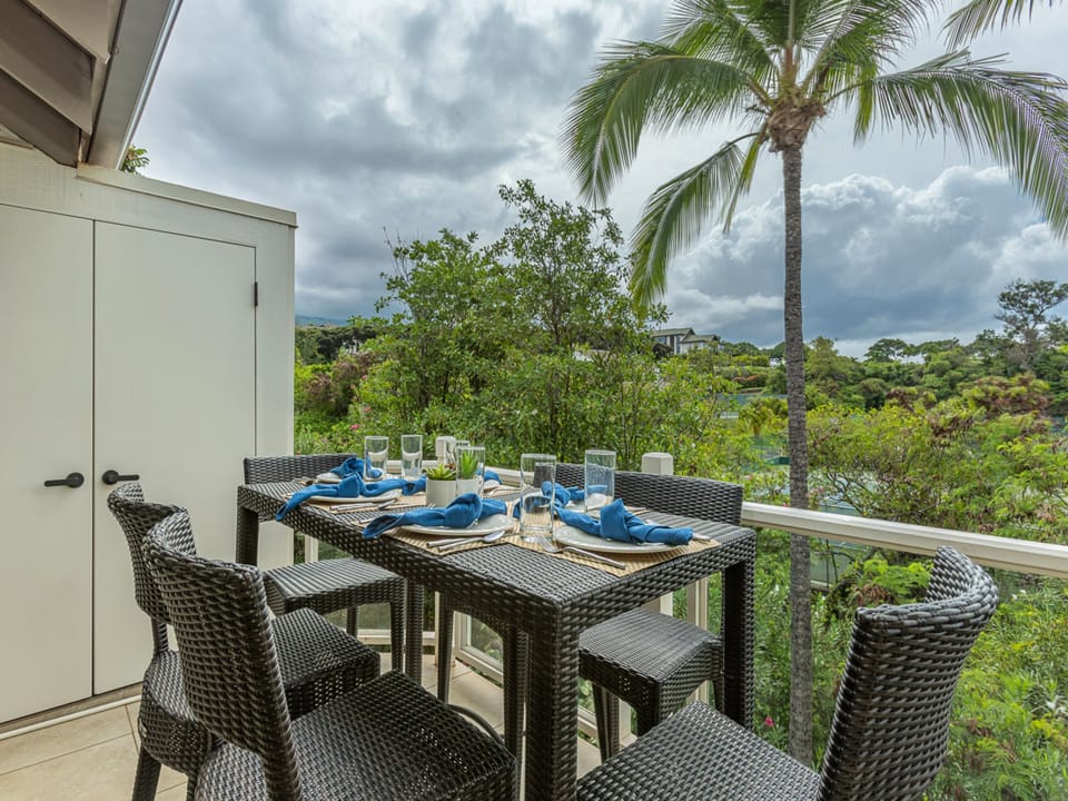Enjoy morning coffee or evening meals on your peaceful private lanai
