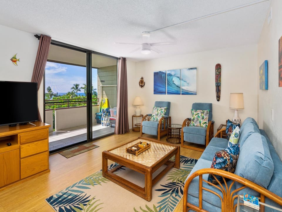 Open living room with television