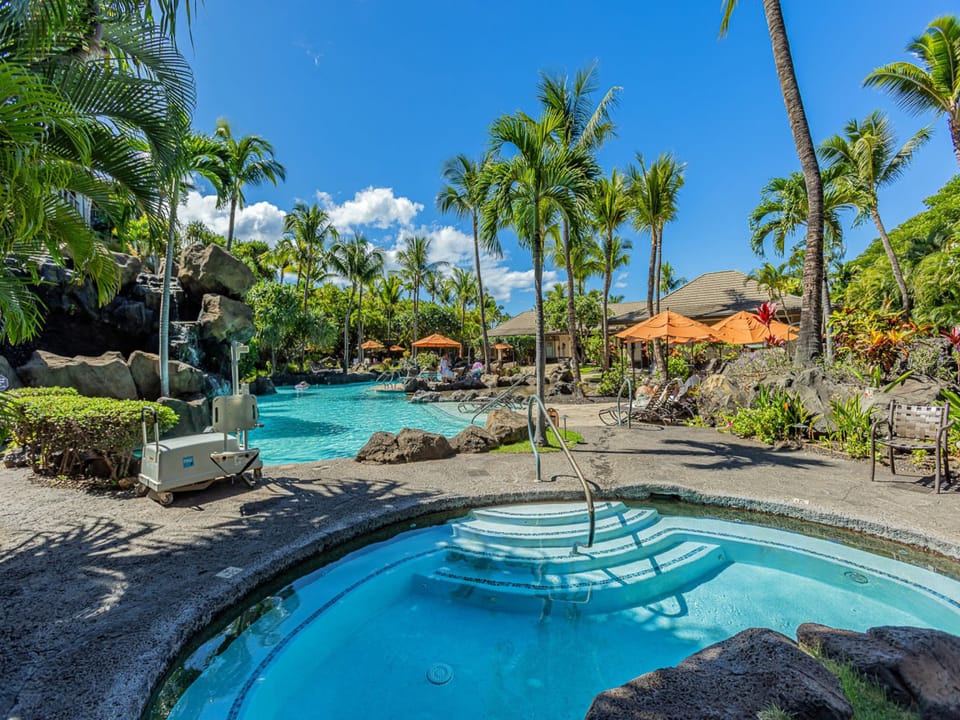 Lounge poolside or enjoy the bubbling hot tub