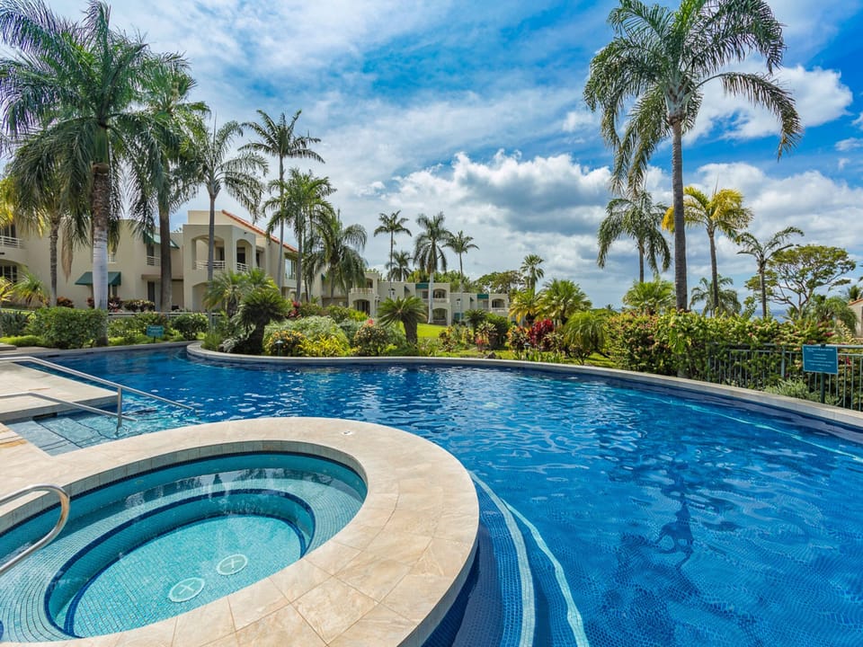 Luxurious pool and hot tub on property