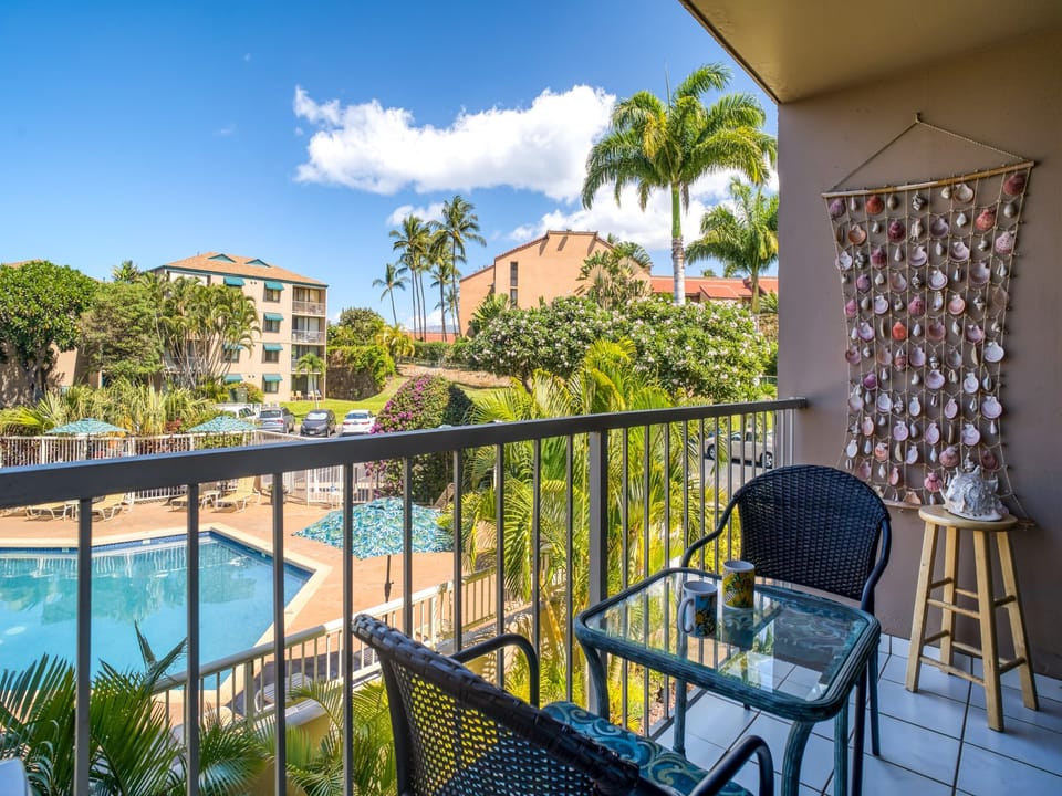 Private lanai with seating for two
