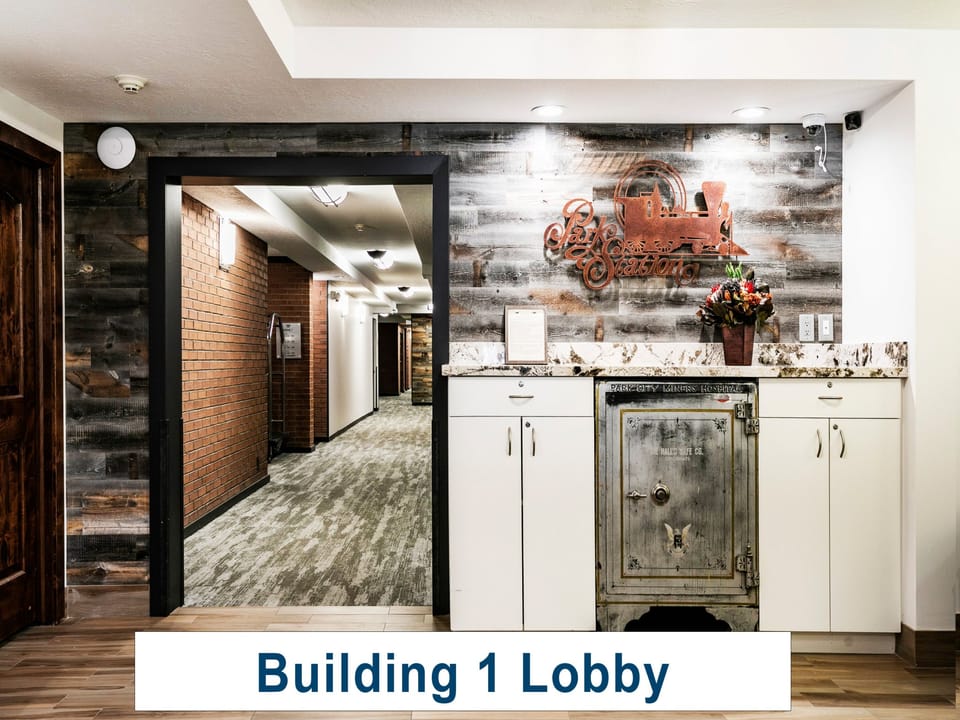 Park Station building 1 lobby entrance with mining era historic safe LABELED