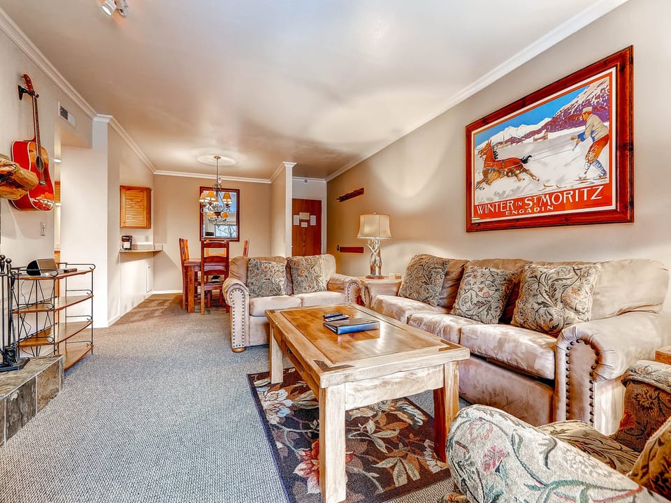 Open living dining sleeper sofa - Park City Lodging-Park Station 236-Living Room