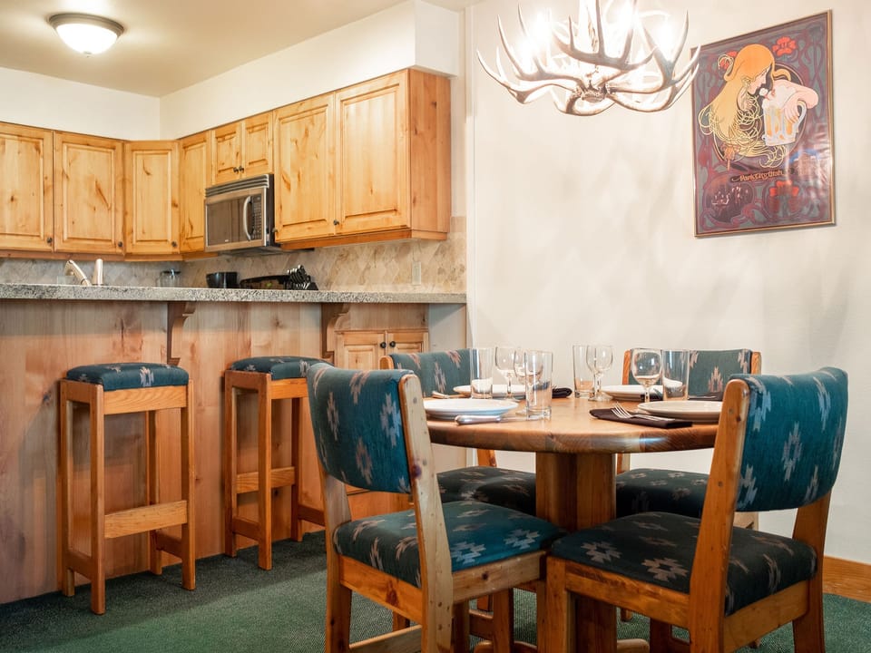 Antler chandelier over the dining room