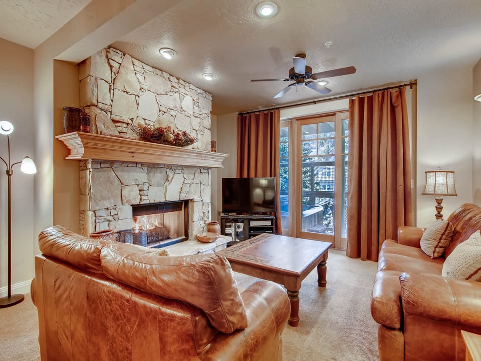 Bright and open living room cozy gas fireplace
