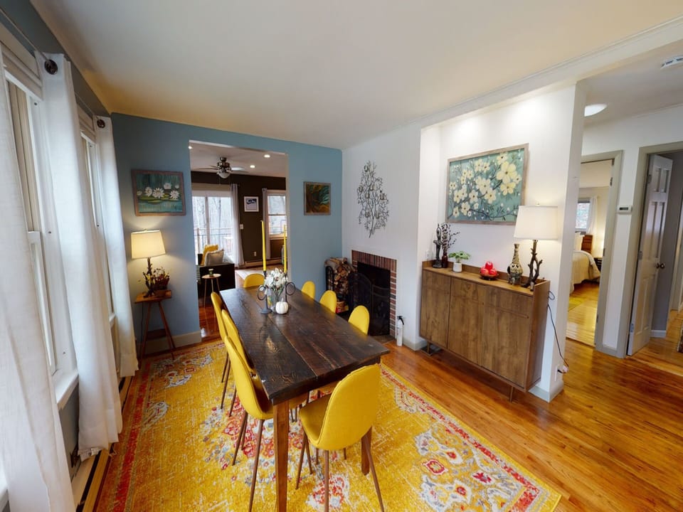 Dining room with fireplace