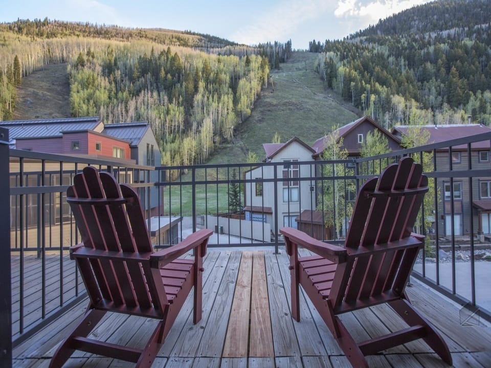 Your own private deck from the master suite overlooks the Telluride ski area.